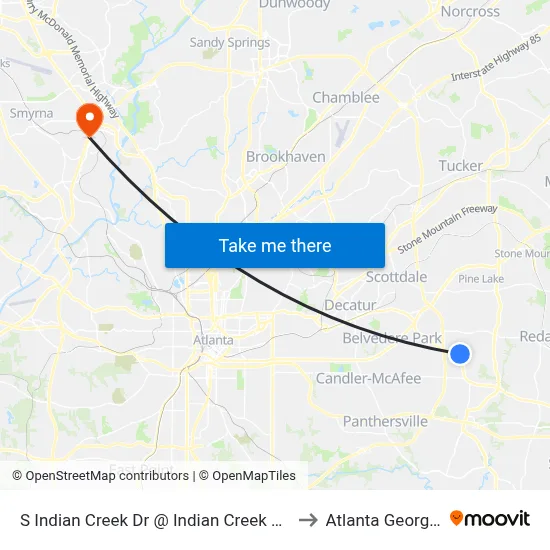 S Indian Creek Dr @ Indian Creek Cir to Atlanta Georgia map