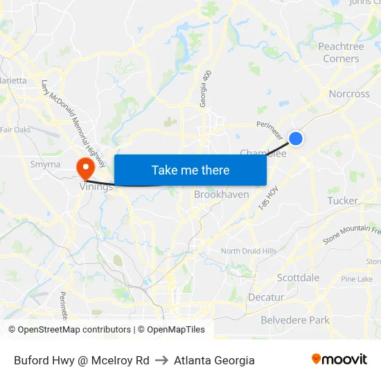 Buford Hwy @ Mcelroy Rd to Atlanta Georgia map