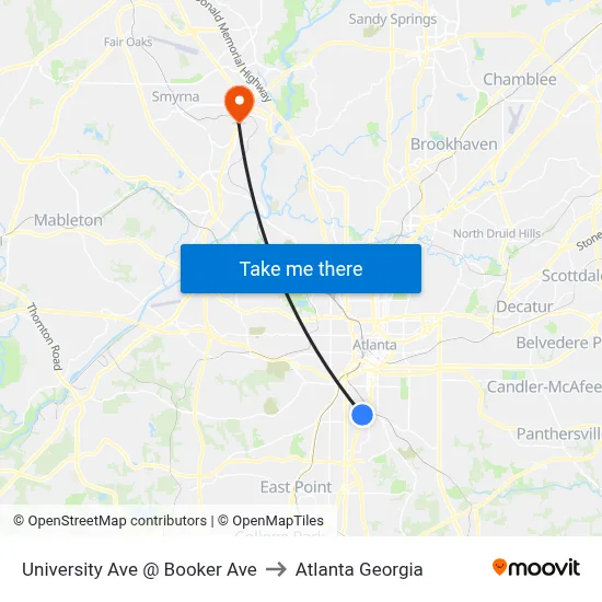 University Ave @ Booker Ave to Atlanta Georgia map