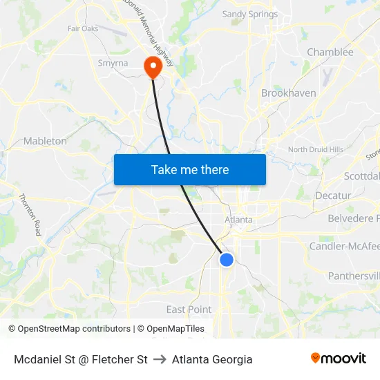 Mcdaniel St @ Fletcher St to Atlanta Georgia map