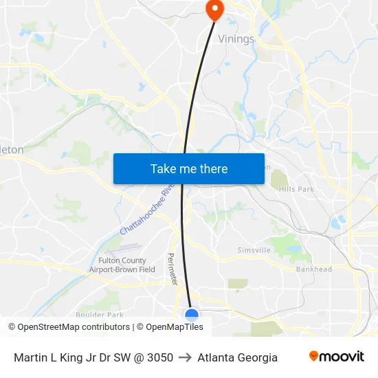 Martin L King Jr Dr SW @ 3050 to Atlanta Georgia map