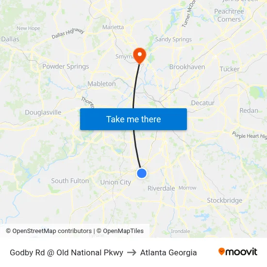 Godby Rd @ Old National Pkwy to Atlanta Georgia map