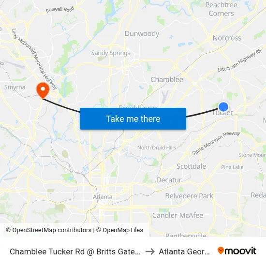 Chamblee Tucker Rd @ Britts Gate Ln to Atlanta Georgia map