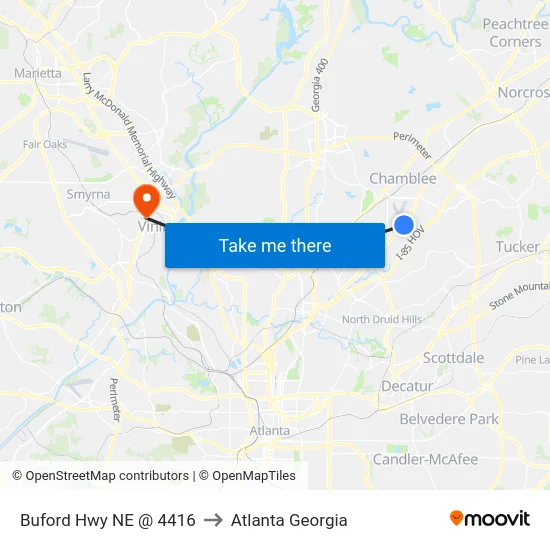 Buford Hwy NE @ 4416 to Atlanta Georgia map