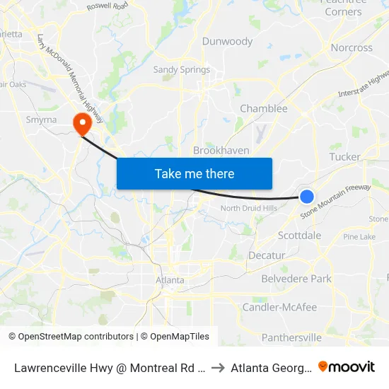 Lawrenceville Hwy @ Montreal Rd W to Atlanta Georgia map