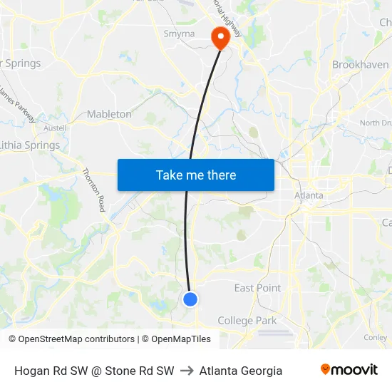 Hogan Rd SW @ Stone Rd SW to Atlanta Georgia map
