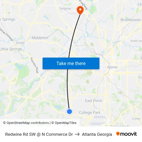Redwine Rd SW @ N Commerce Dr to Atlanta Georgia map
