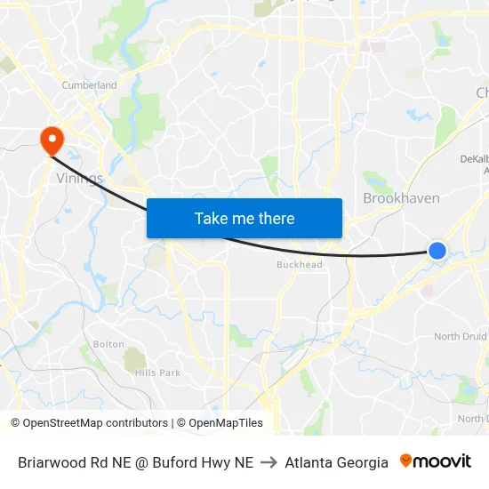 Briarwood Rd NE @ Buford Hwy NE to Atlanta Georgia map