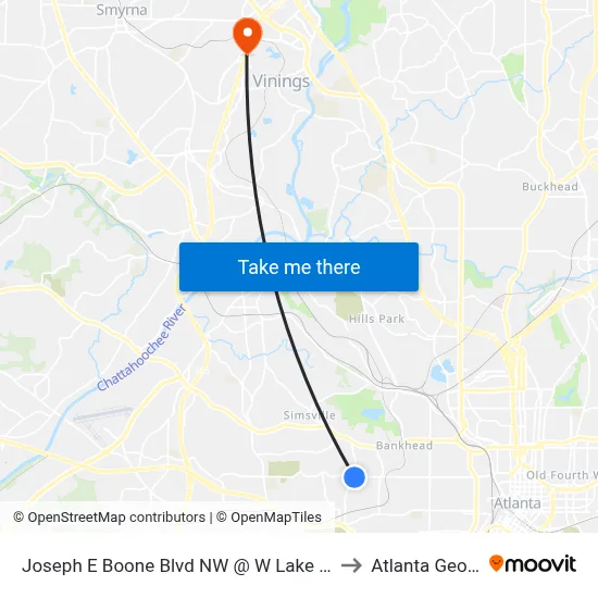 Joseph E Boone Blvd NW @ W Lake Ave NW to Atlanta Georgia map