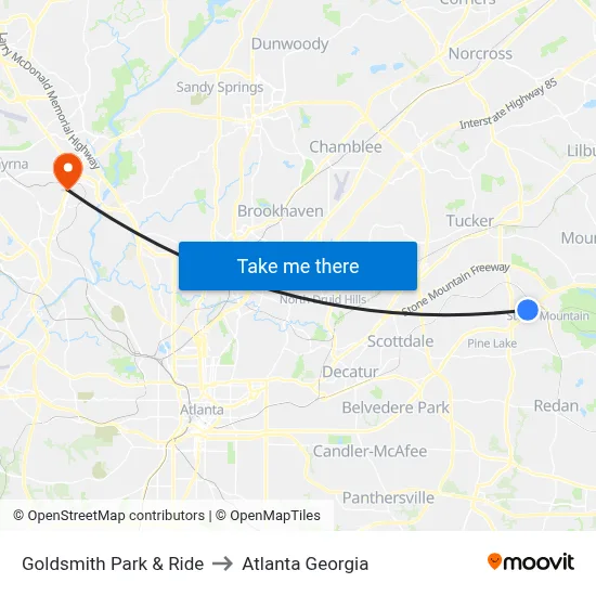 Goldsmith Park & Ride to Atlanta Georgia map