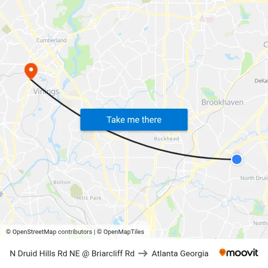 N Druid Hills Rd NE @ Briarcliff Rd to Atlanta Georgia map