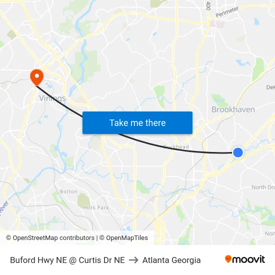Buford Hwy NE @ Curtis Dr NE to Atlanta Georgia map