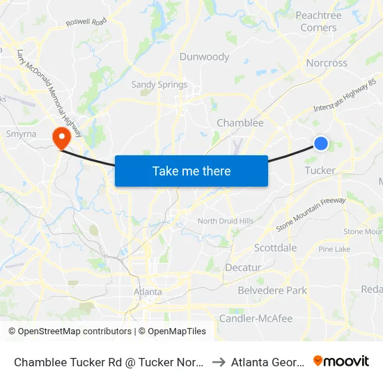 Chamblee Tucker Rd @ Tucker Norcros to Atlanta Georgia map