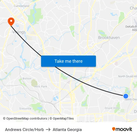Andrews Circle/Hsrb to Atlanta Georgia map