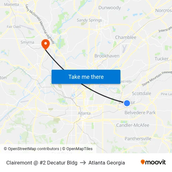 Clairemont @ #2 Decatur Bldg to Atlanta Georgia map