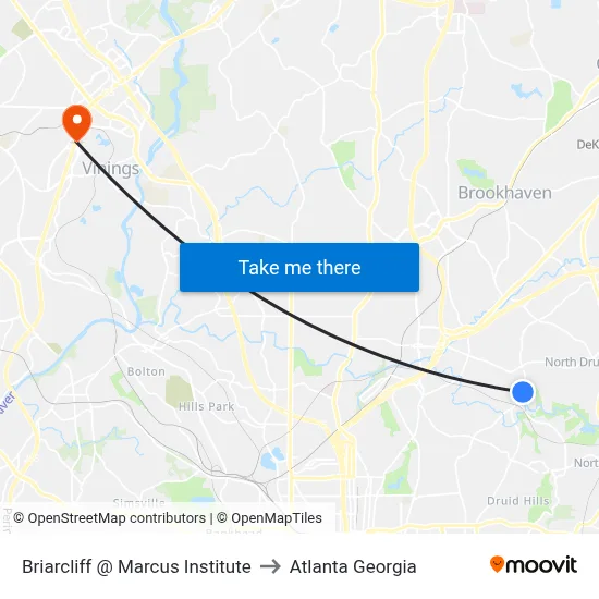 Briarcliff @ Marcus Institute to Atlanta Georgia map