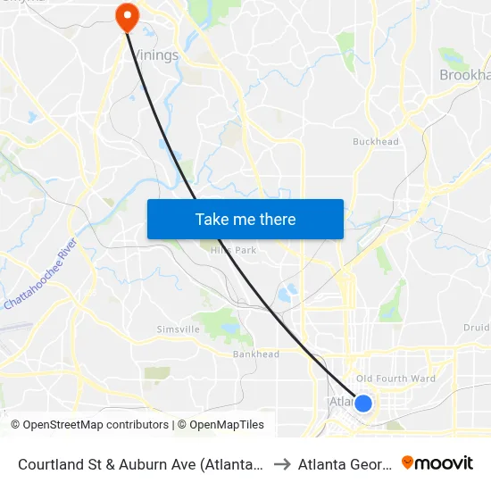 Courtland St & Auburn Ave (Atlanta Life) to Atlanta Georgia map