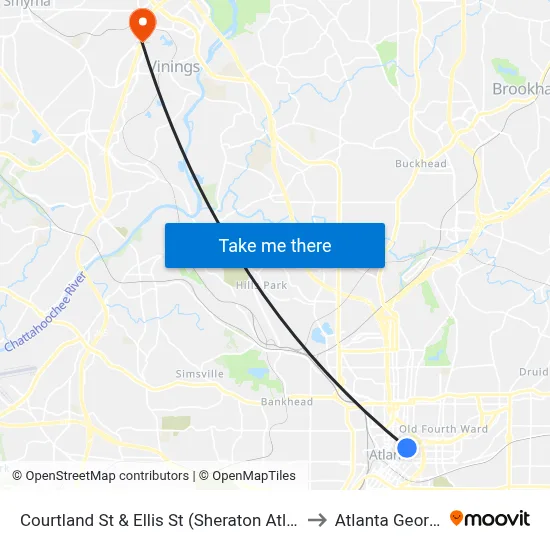 Courtland St & Ellis St (Sheraton Atlanta) to Atlanta Georgia map