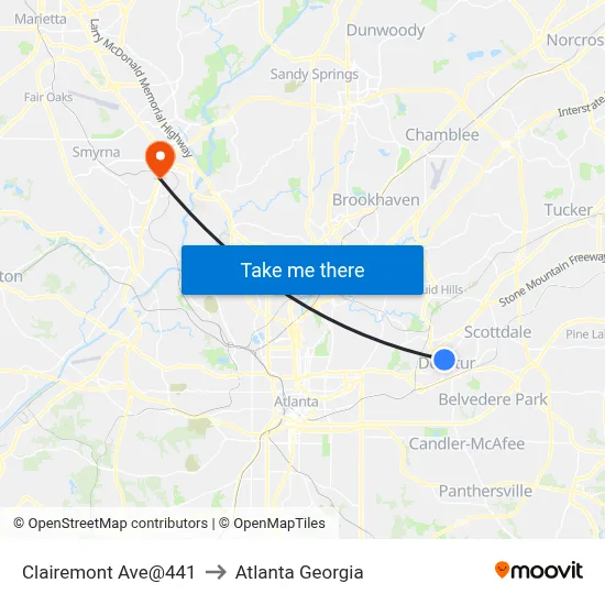 Clairemont Ave@441 to Atlanta Georgia map