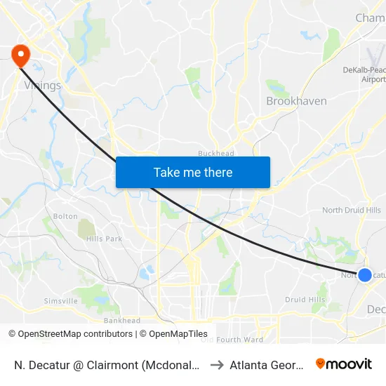 N. Decatur @ Clairmont (Mcdonalds) to Atlanta Georgia map