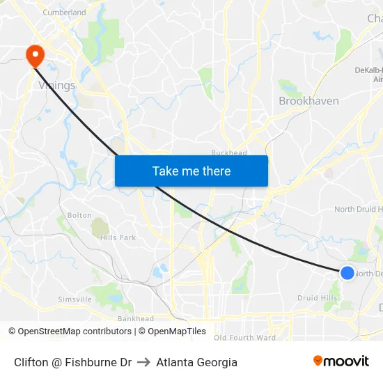 Clifton @ Fishburne Dr to Atlanta Georgia map