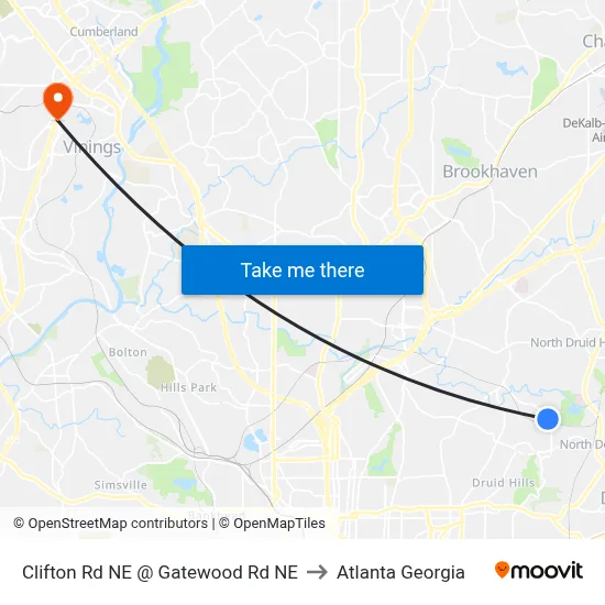 Clifton Rd NE @ Gatewood Rd NE to Atlanta Georgia map
