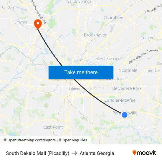 South Dekalb Mall (Picadilly) to Atlanta Georgia map