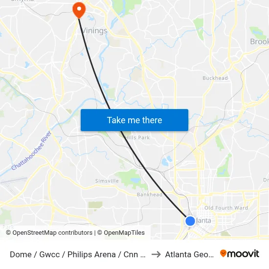 Dome / Gwcc / Philips Arena / Cnn Center to Atlanta Georgia map