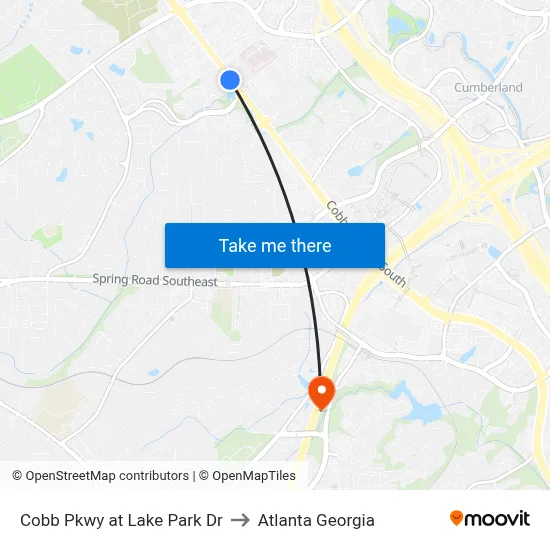 Cobb Pkwy at Lake Park Dr to Atlanta Georgia map