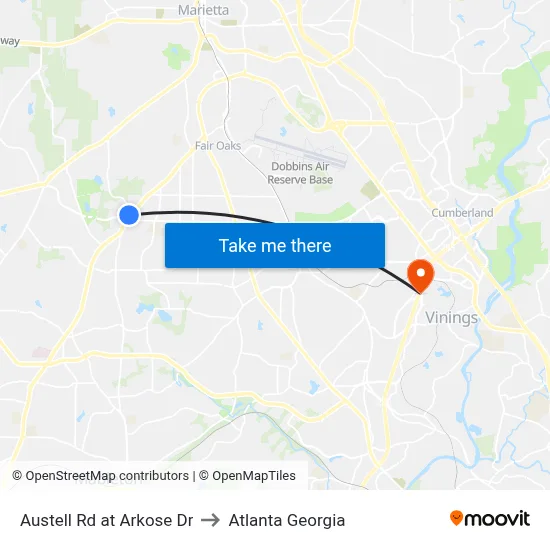 Austell Rd at Arkose Dr to Atlanta Georgia map