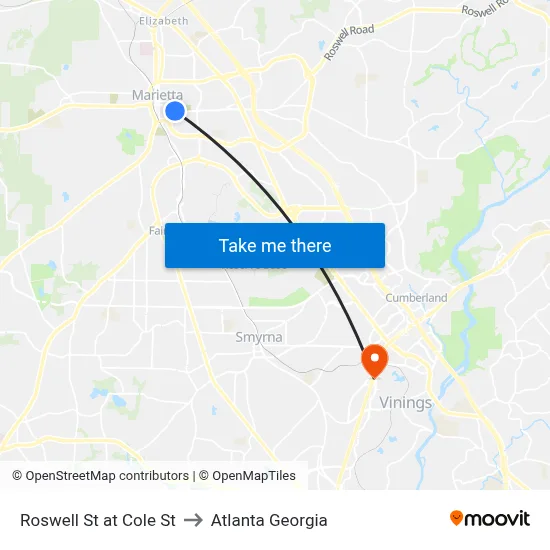 Roswell St at Cole St to Atlanta Georgia map