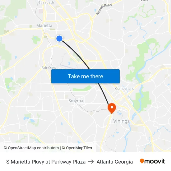 S Marietta Pkwy at Parkway Plaza to Atlanta Georgia map