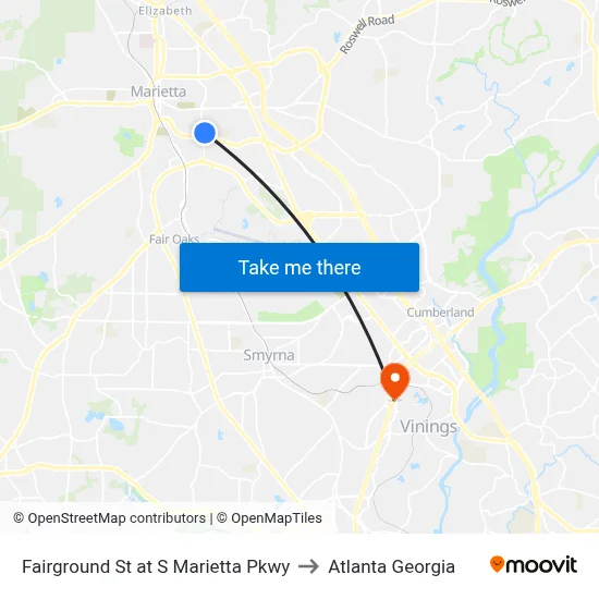 Fairground St at S Marietta Pkwy to Atlanta Georgia map