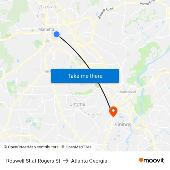 Roswell St at Rogers St to Atlanta Georgia map
