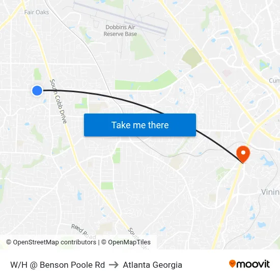 W/H @ Benson Poole Rd to Atlanta Georgia map