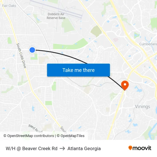 W/H @ Beaver Creek Rd to Atlanta Georgia map