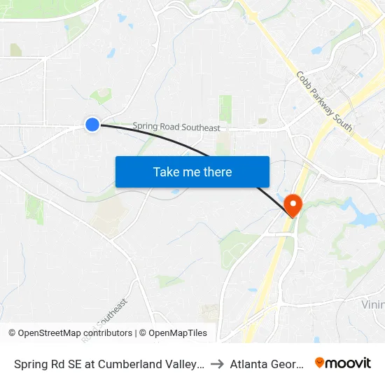 Spring Rd SE at Cumberland Valley Dr to Atlanta Georgia map