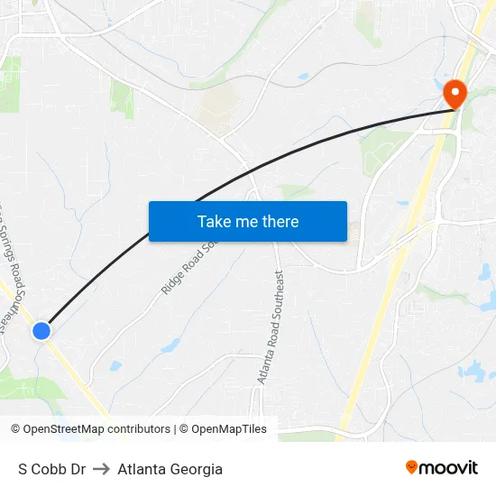 S Cobb Dr to Atlanta Georgia map