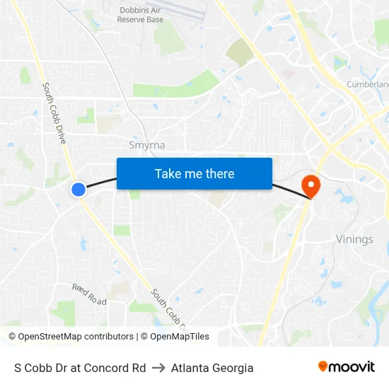 S Cobb Dr at Concord Rd to Atlanta Georgia map