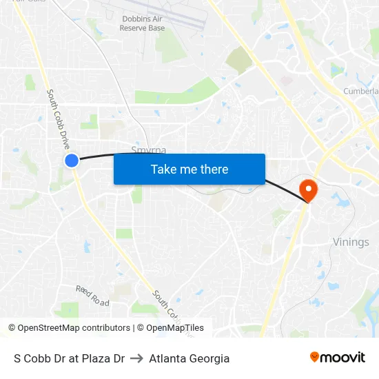S Cobb Dr at Plaza Dr to Atlanta Georgia map