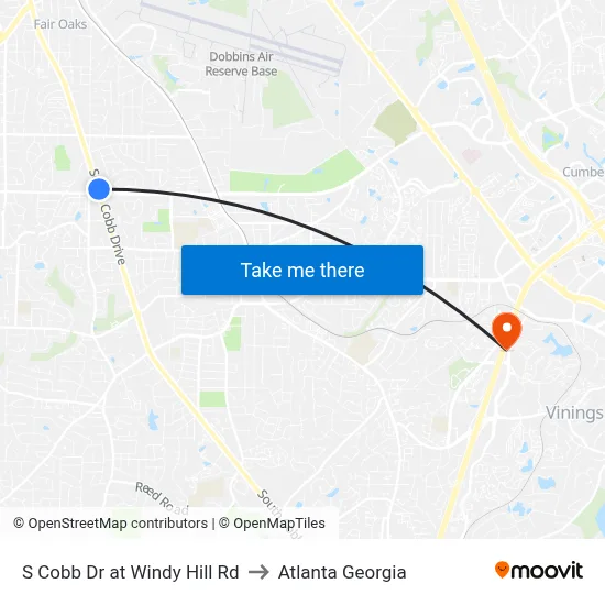 S Cobb Dr at Windy Hill Rd to Atlanta Georgia map