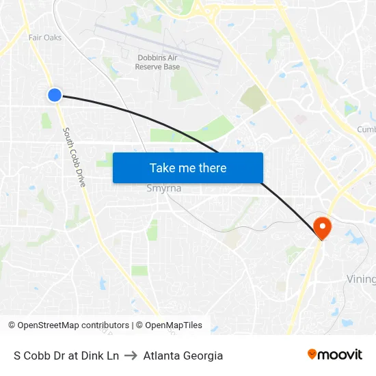 S Cobb Dr at Dink Ln to Atlanta Georgia map