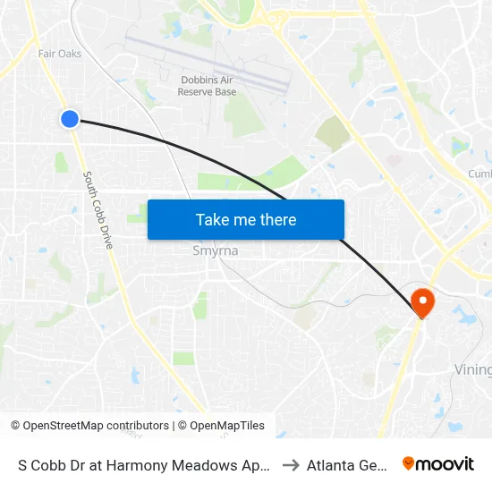 S Cobb Dr at Harmony Meadows Apartments to Atlanta Georgia map