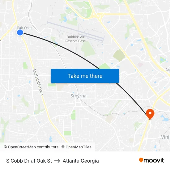 S Cobb Dr at Oak St to Atlanta Georgia map