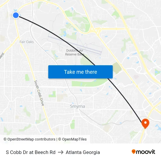 S Cobb Dr at Beech Rd to Atlanta Georgia map