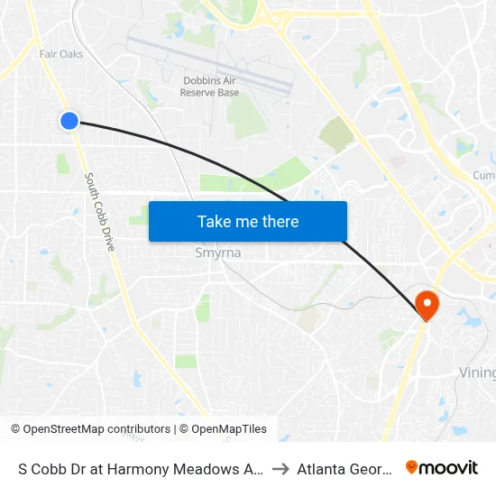 S Cobb Dr at Harmony Meadows Apts to Atlanta Georgia map