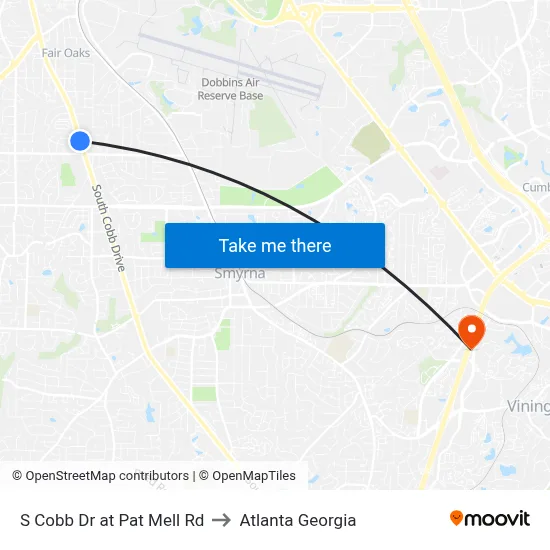 S Cobb Dr at Pat Mell Rd to Atlanta Georgia map