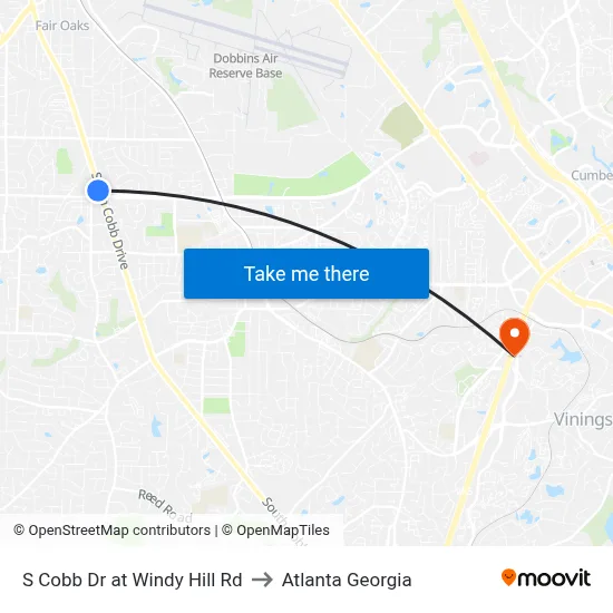 S Cobb Dr at Windy Hill Rd to Atlanta Georgia map