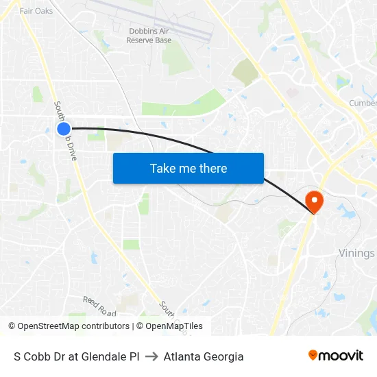 S Cobb Dr at Glendale Pl to Atlanta Georgia map