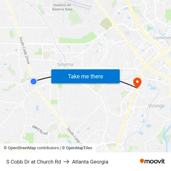 S Cobb Dr at Church Rd to Atlanta Georgia map